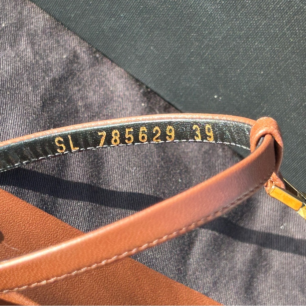 SAINT LAURENT CASSANDRE THONG FLAT SANDAL BROWN LEATHER GOLD YSL SZ 39 NEW - Picture 12 of 16